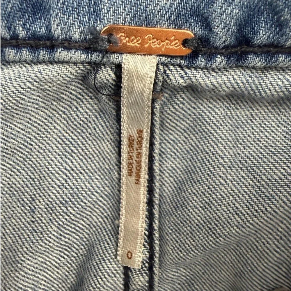 Free People‎ Women's 0 Blue Jean Skirt Belted High Waist Ruffle Mini Boho